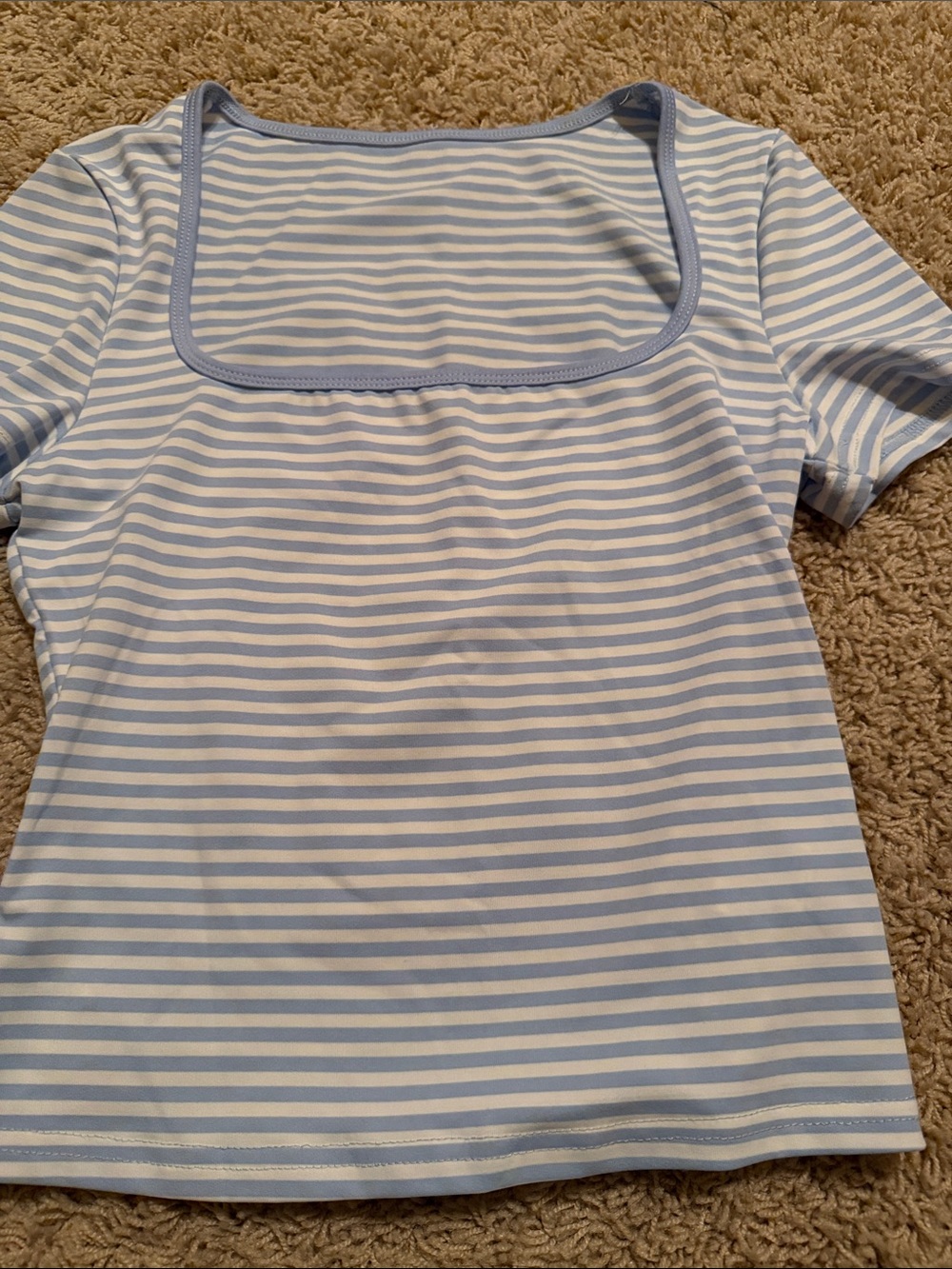 SHEIN Light Blue & White Striped Square-Neck Tee